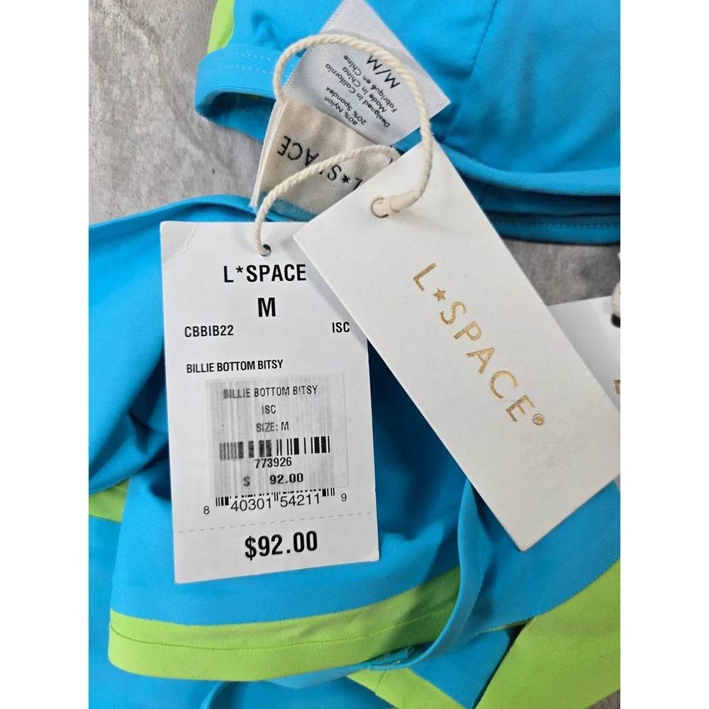 NEW LSpace Finneas Bikini Set M Blue Green Colorblock Beach Pool Cheeky Swimwear